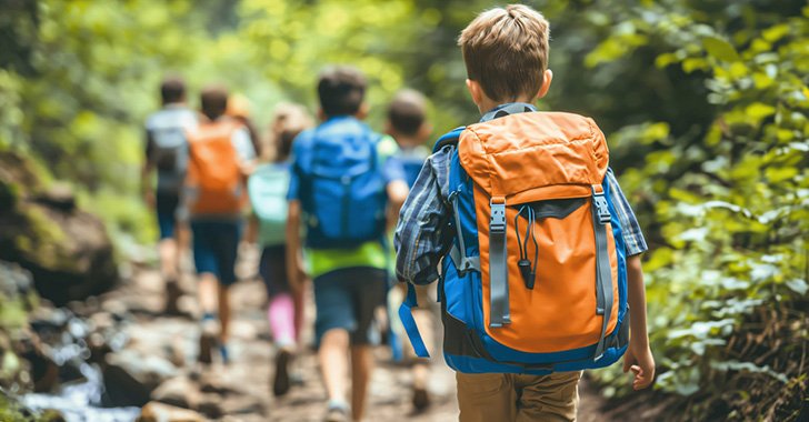 Kids hiking on a trail