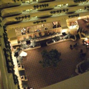 The view at the Hotel, looking down into the foyer