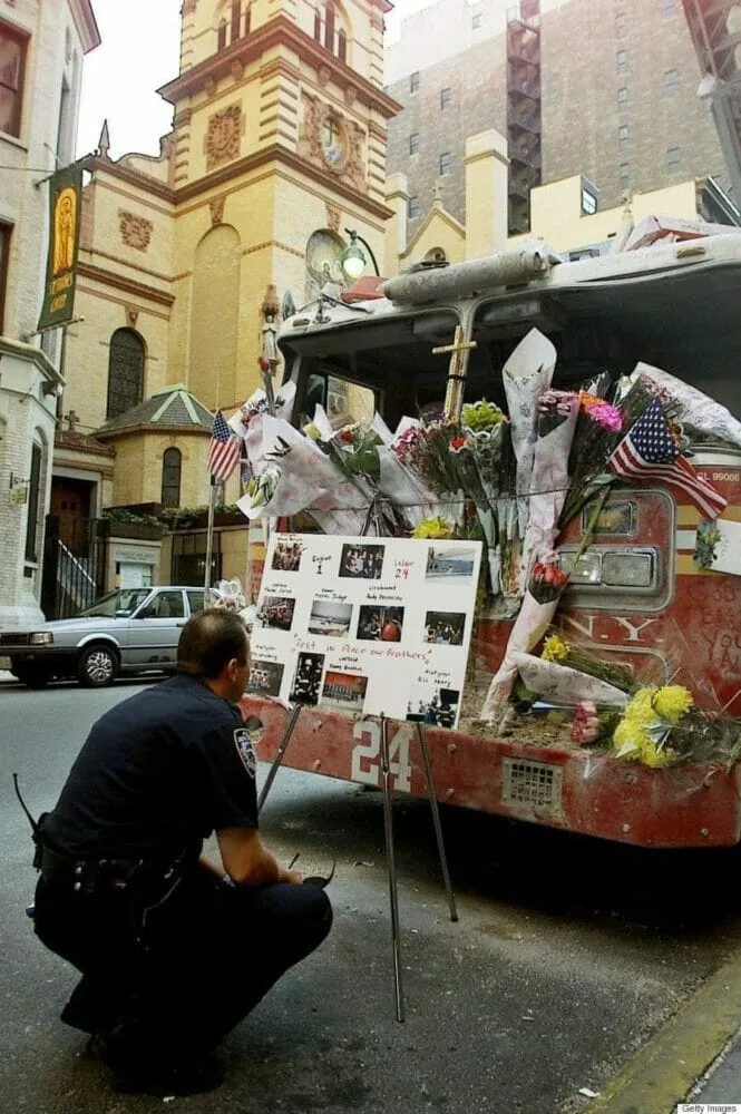 Make shift memorial for NYFD Ladder 24 & Engine 1