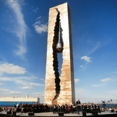 This Golden Retriever statue commemorates the 9/11 rescue dogs . It was created from the likeness of the last living 9/11 rescue dog, Bretagne - Eagle Rock Reservation, near Montclair, New Jersey