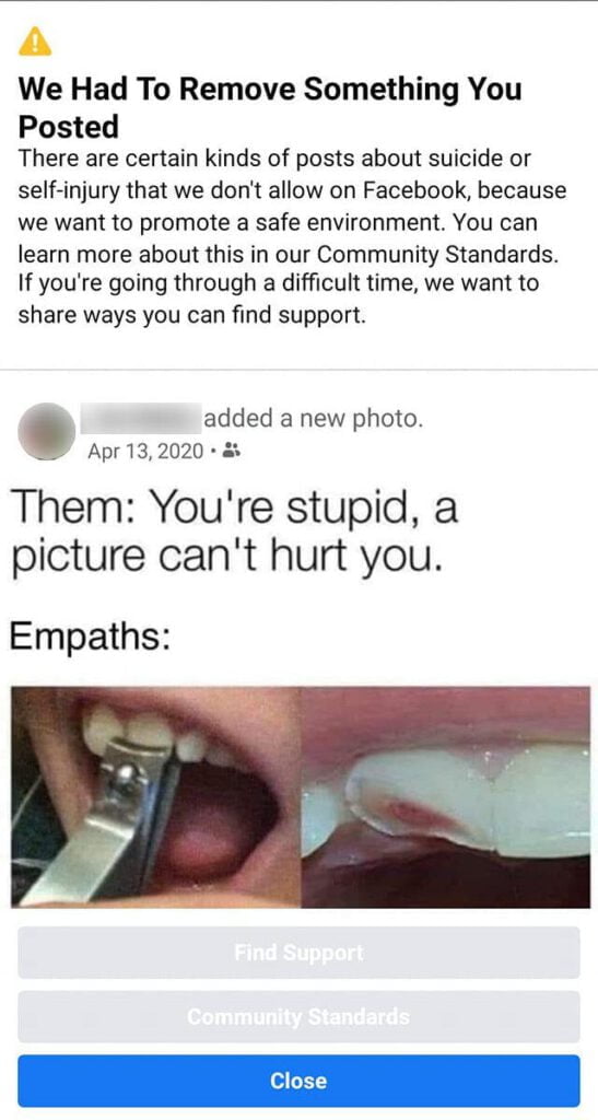 Facebook removed post