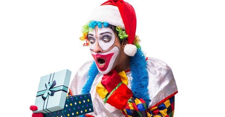 holiday clown with presents