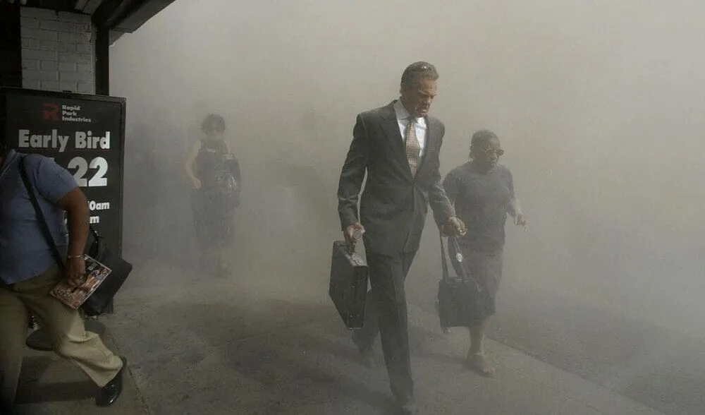 Employees exiting the area