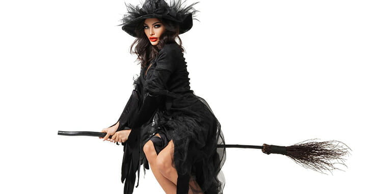 Wicked witch riding her broom