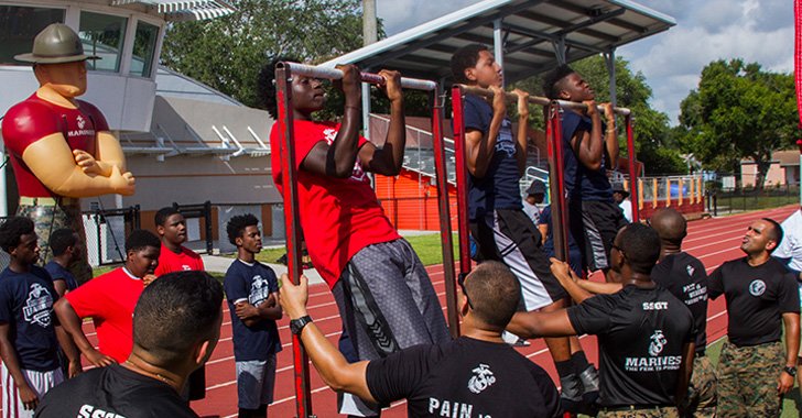 Recruits doing pull-ups Recruits doing pull-ups