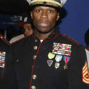 50 Cent Soldier looking like shit in a Dress Blue Alpha jacket with Gunny Chevrons