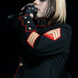 Jared Leto - 30 Seconds to Mars in a USMC dress blues jacket with Sgt stripes on stage at a concert