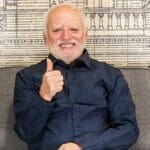 Hide the Pain, Harold (András Arató) gives a thumbs up