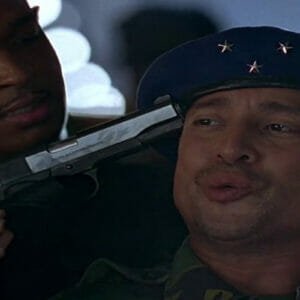 Major Payne holding drug king pin at gun point
