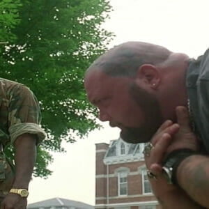 Big biker dude whiching he thought twice before taking on Major Payne