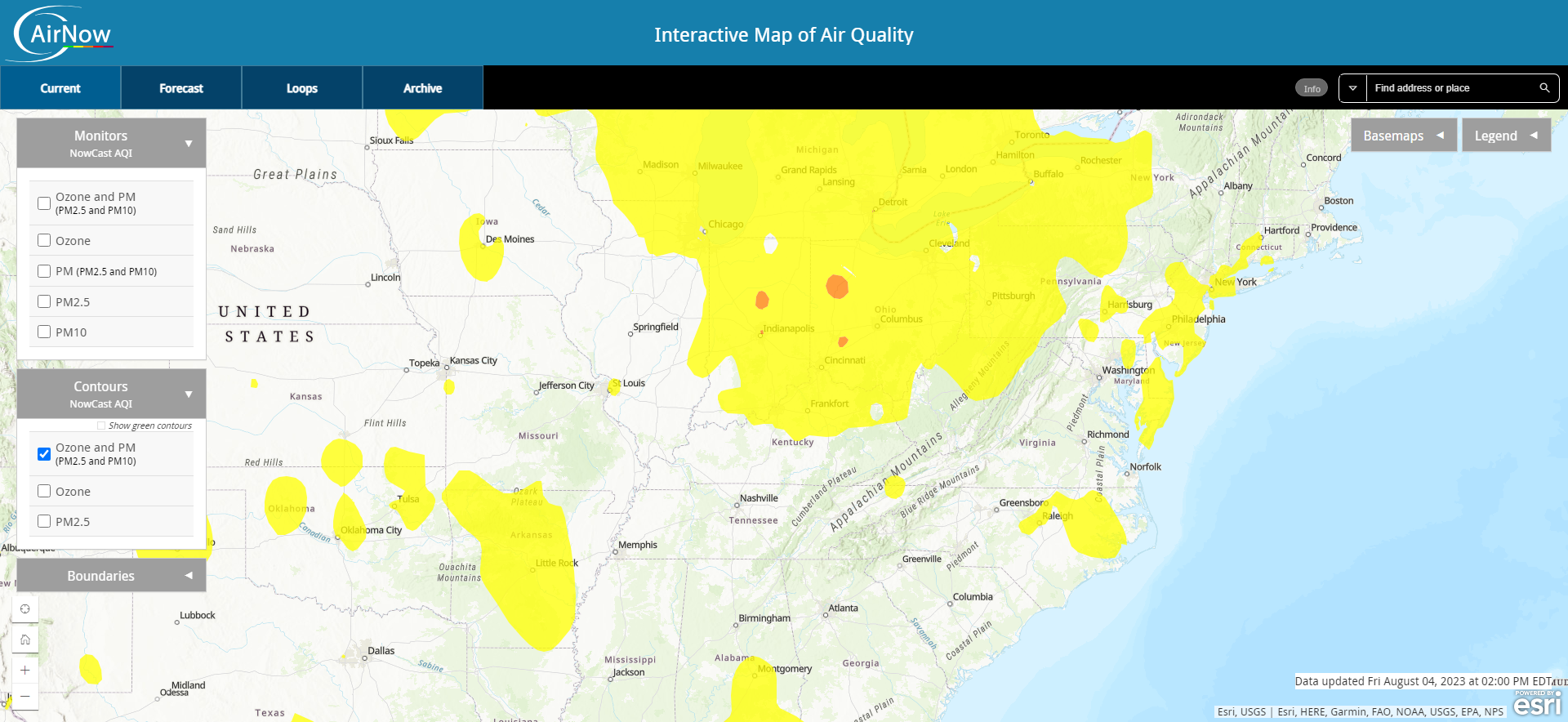 EPA AirNow Interactive Map