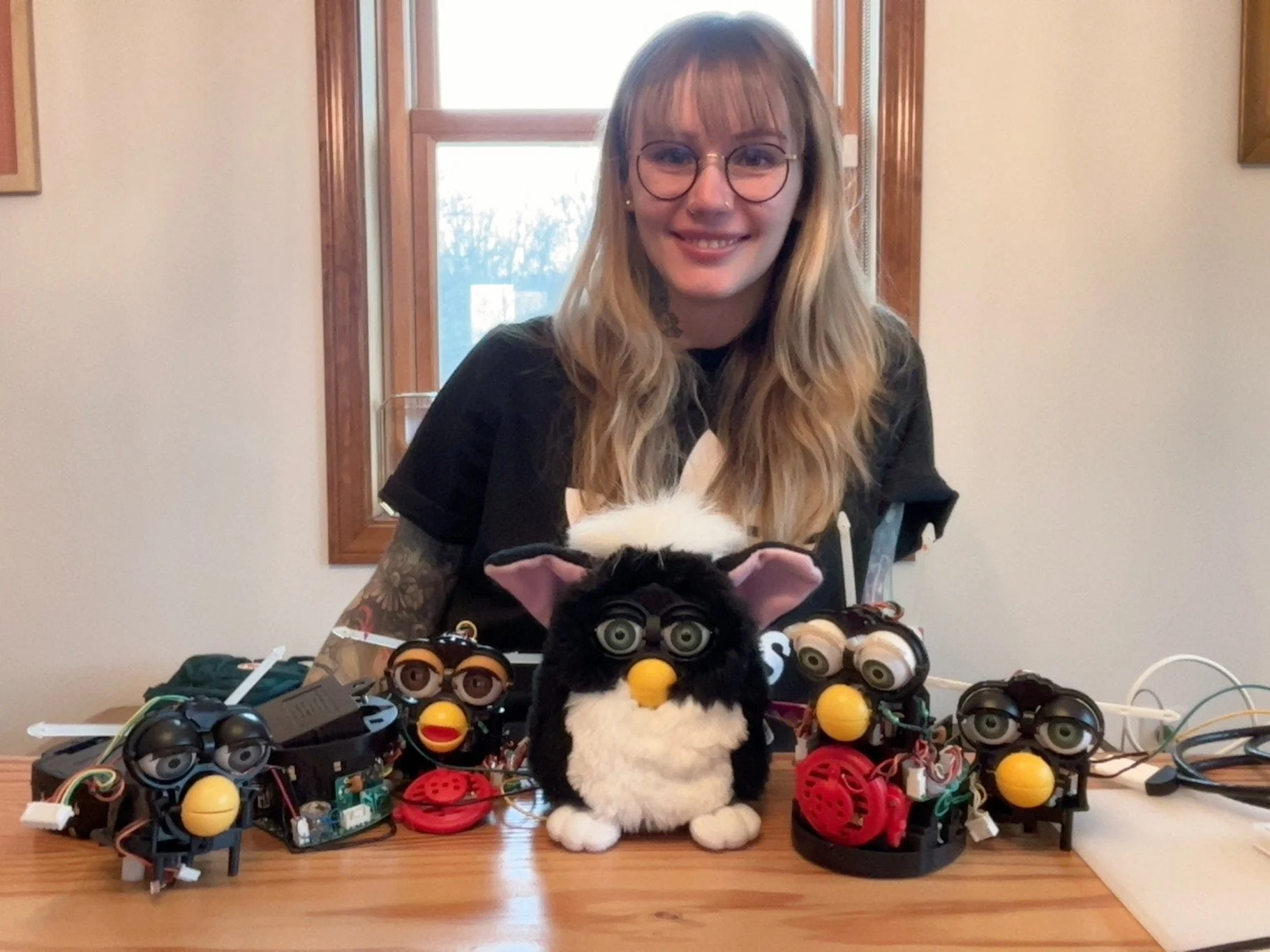 Programmer Jessica Card with her Collection of Furbies